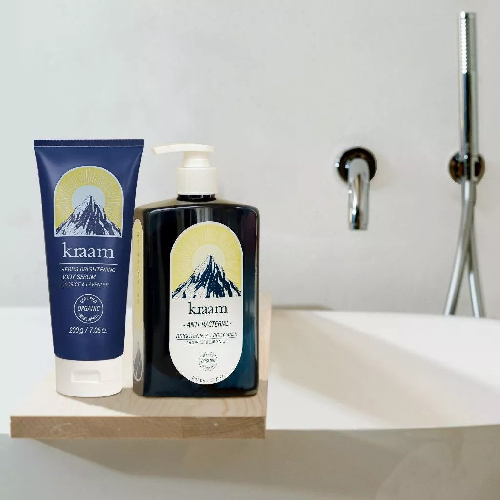 KRAAM Anti-Bacterial Brightening Body Wash (Licorice & Lavender) 450Ml + Body Serum