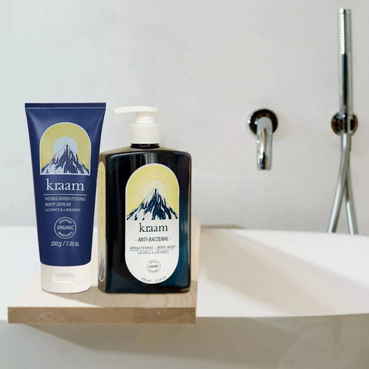KRAAM Anti-Bacterial Brightening Body Wash (Licorice & Lavender) 450Ml + Body Serum