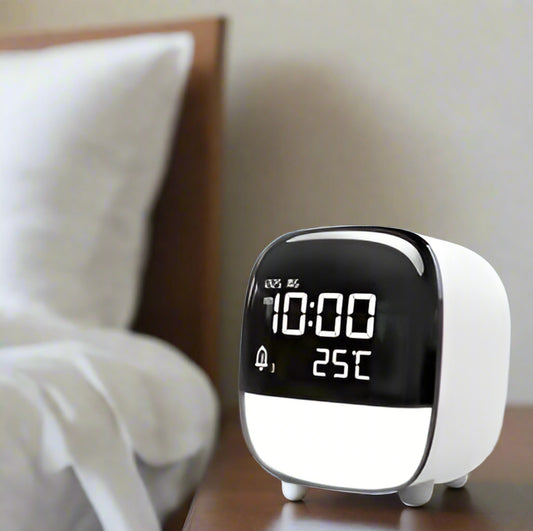 Rechargeable Sound Control Dimmable Alarm Clock - White
